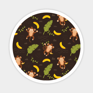 Cute Jungle Monkey And Banana Pattern Magnet